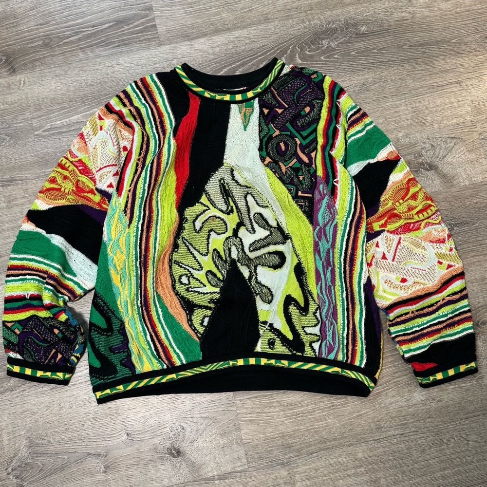 Vintage Coogi Multicolor Woven Crewneck Sweater Retro Grandpa Sweater Y2K Green